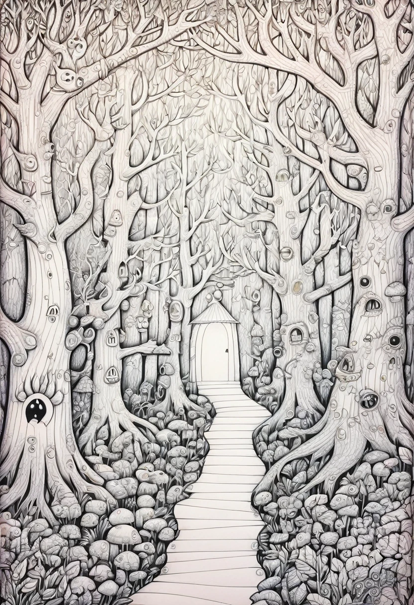 (Enchanted Forest, bewitching all, magical, whimsical, fairy-tale, home to fantastical creatures.:0.5) (Marker Drawing, bold marker lines, visibile paper texture, marker drawing:1.3), (masterpiece, best quality, Professional, perfect composition, very aesthetic, absurdres, ultra-detailed, intricate details:1.3)