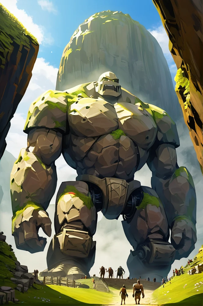 Giant golem, from below view, golem rock that walking, high resolution