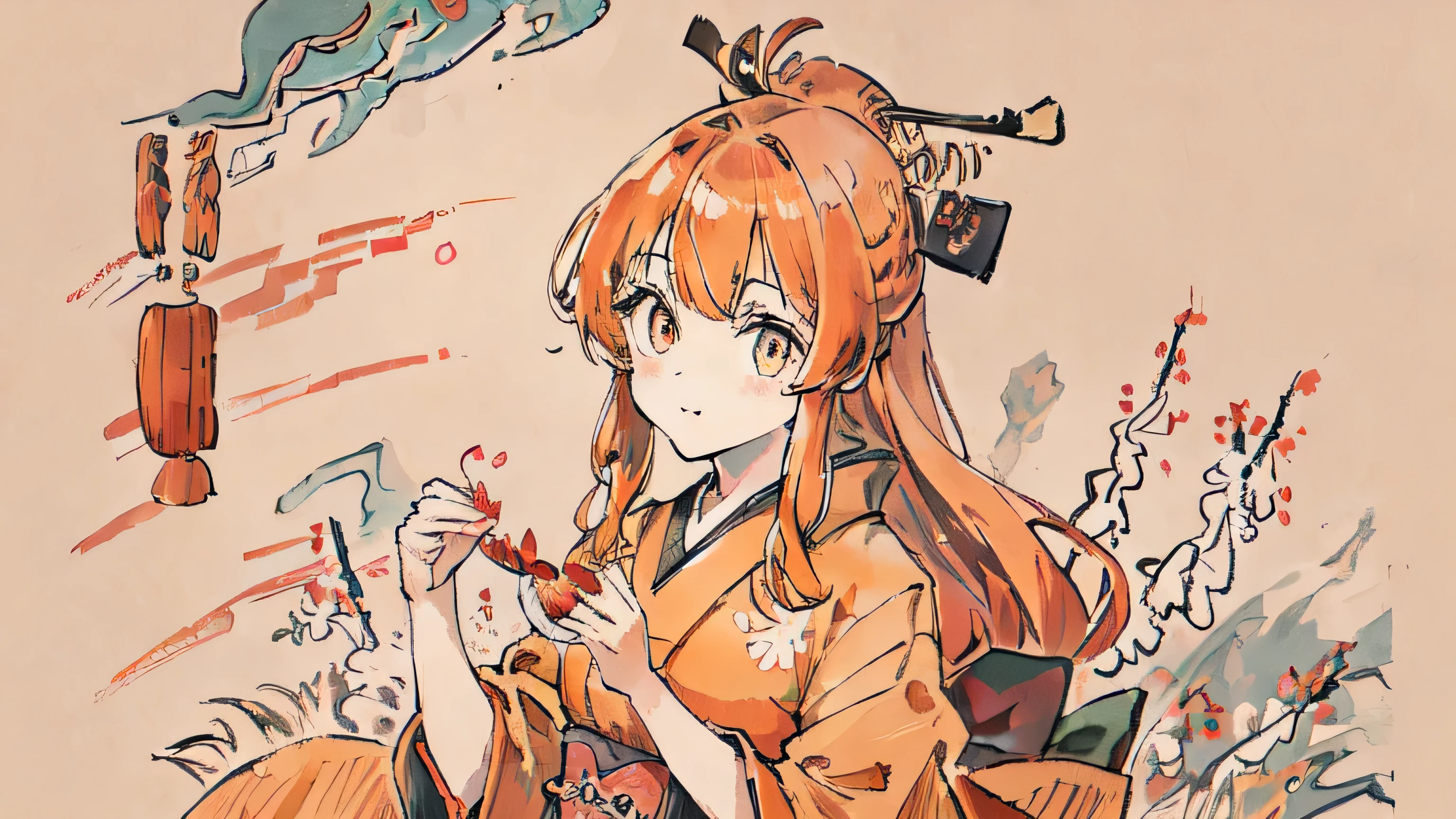 pixel,Pixel Art,Pixel art,1 girl,Orange Hair,Long Hair,masterpiece,(((highest quality))),(Japanese style:1.4),princess,trendy,(((Healing)))
