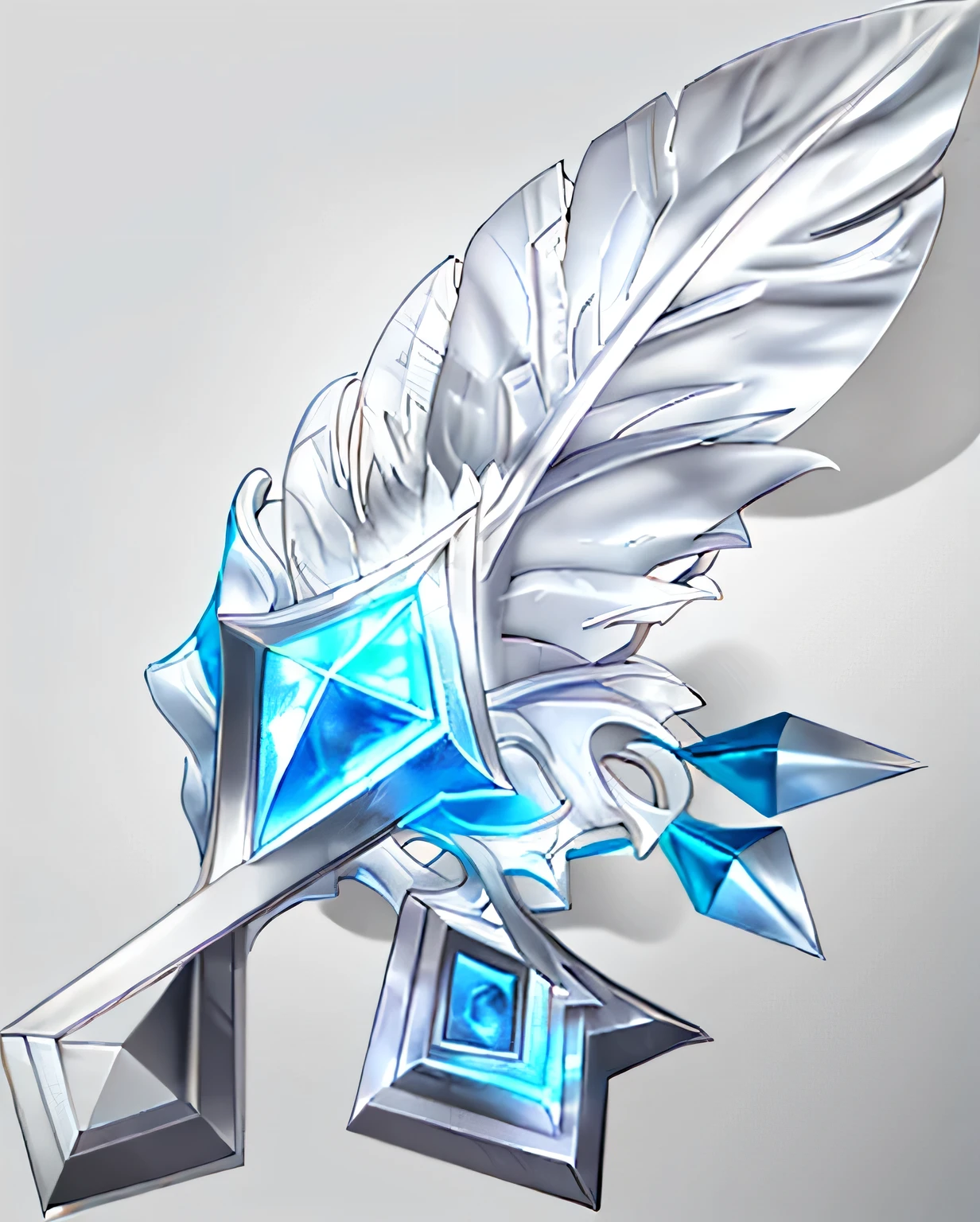 White feather，Blue black gemstone，Weapon icon，Background gray，