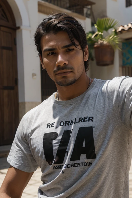 Hombre latino de mediana edad con cabeza rapada y camiseta negra