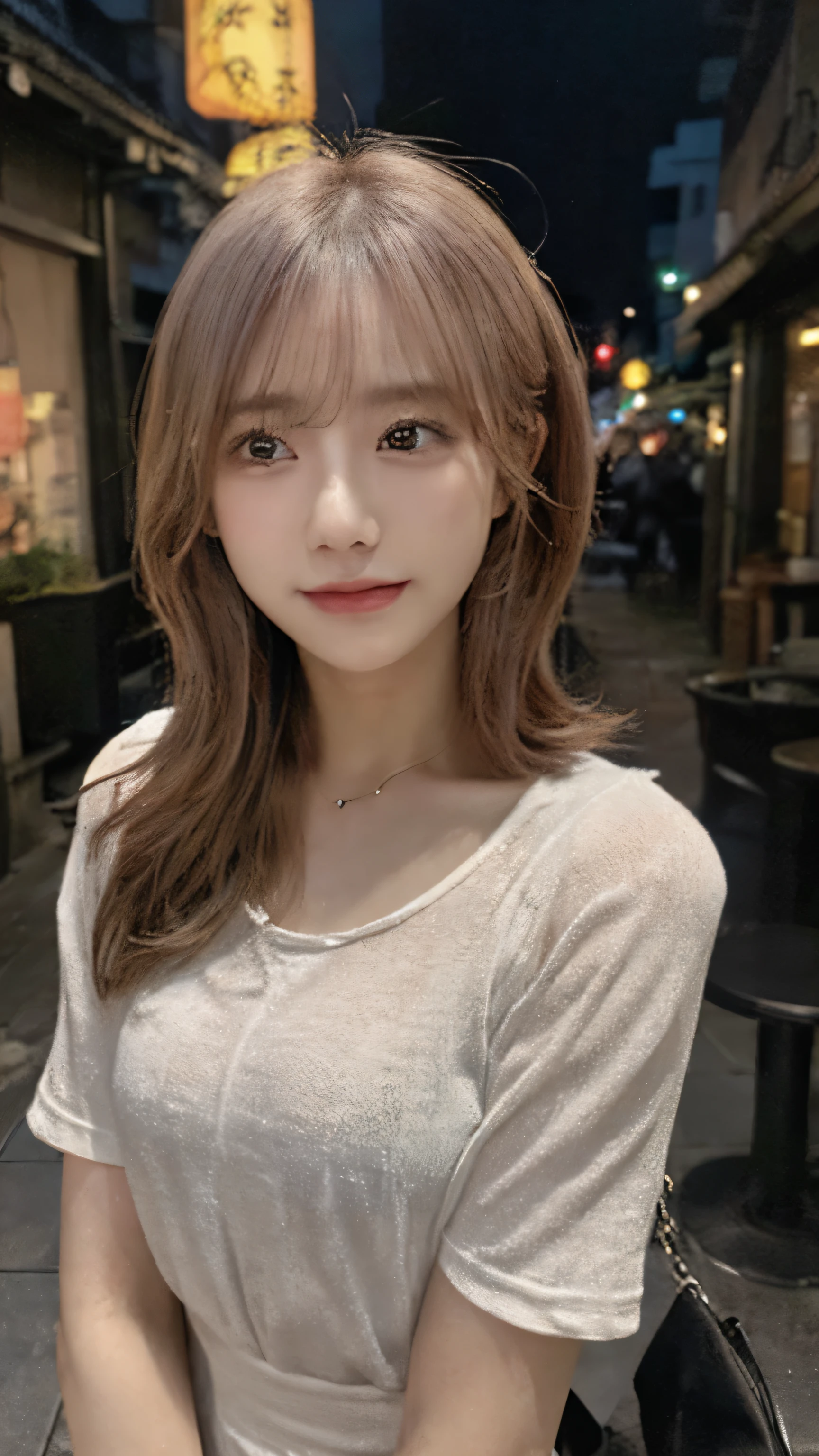 (highest quality,masterpiece:1.3,超A high resolution,),(Very detailed,Caustics),(Photorealistic:1.4,RAW shooting,)Ultra-Realistic Capture,Very detailed,High resolution 16K for human skin、 Natural skin texture、、Skin tone is even and healthy looking、 Use natural light and color,One Woman,Japanese,,cute,Pink,Middle Hair,(Written boundary depth、chromatic aberration、、Wide range of lighting、Natural Shading、)、(Outdoor lighting at night:1.4)、(Hair swaying in the wind:1)、short hair、(Exposure:3.0)、Sheer white shirt、Inside the cafe、coffee