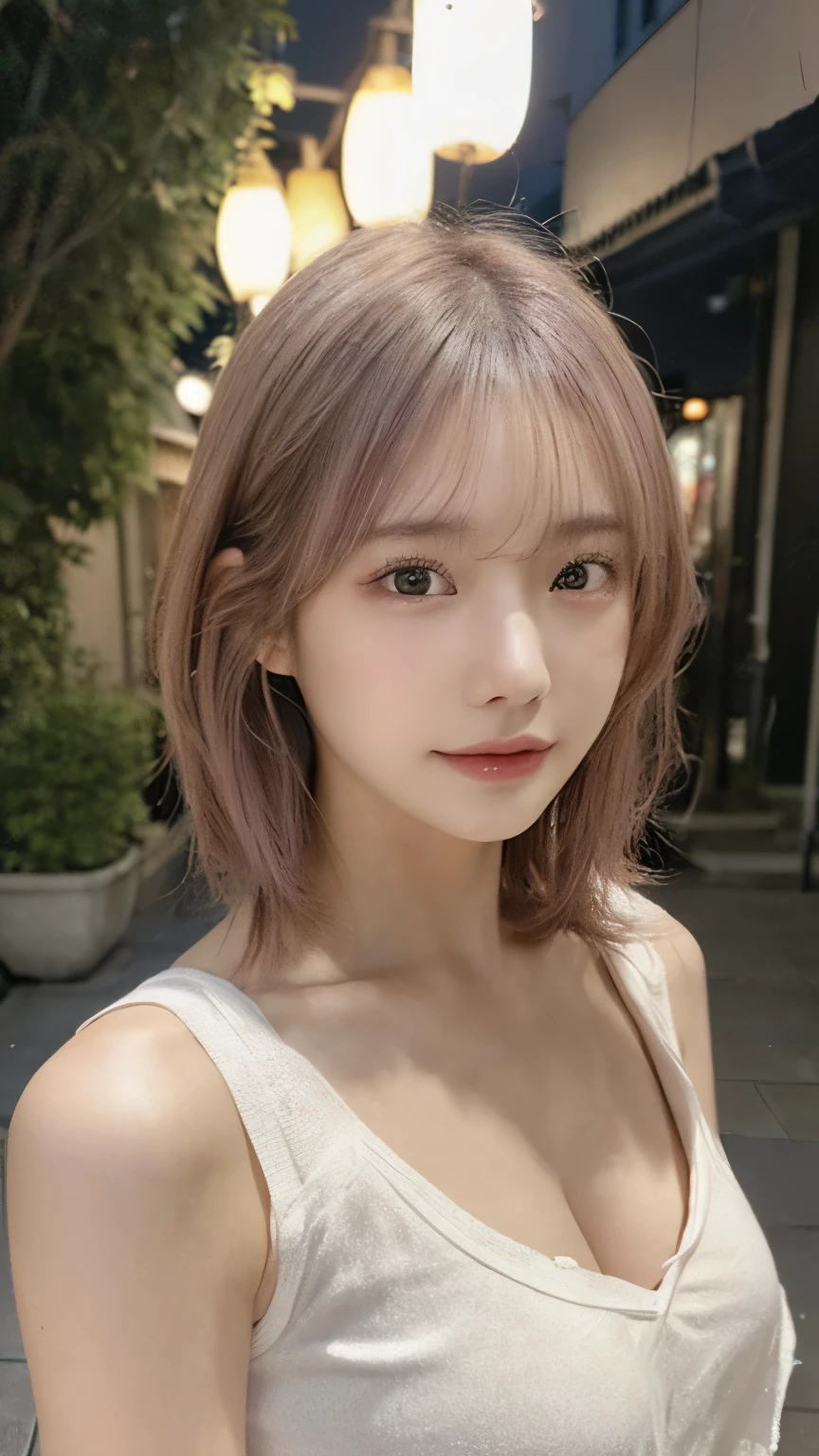 (highest quality,masterpiece:1.3,超A high resolution,),(Very detailed,Caustics),(Photorealistic:1.4,RAW shooting,)Ultra-Realistic Capture,Very detailed,High resolution 16K for human skin、 Natural skin texture、、Skin tone is even and healthy looking、 Use natural light and color,One Woman,Japanese,,cute,Pink,Middle Hair,(Written boundary depth、chromatic aberration、、Wide range of lighting、Natural Shading、)、(Outdoor lighting at night:1.4)、(Hair swaying in the wind:1)、short hair、(Exposure:3.0)、Sheer white shirt、underwear