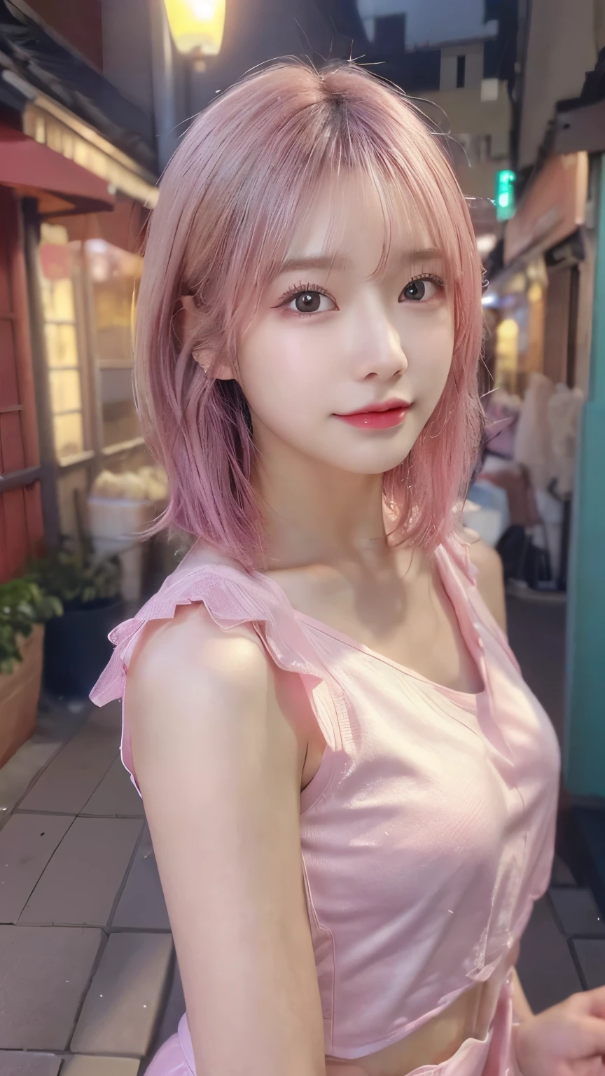 (highest quality,masterpiece:1.3,超A high resolution,),(Very detailed,Caustics),(Photorealistic:1.4,RAW shooting,)Ultra-Realistic Capture,Very detailed,High resolution 16K for human skin、 Natural skin texture、、Skin tone is even and healthy looking、 Use natural light and color,One Woman,Japanese,,cute,Pink,Middle Hair,(Written boundary depth、chromatic aberration、、Wide range of lighting、Natural Shading、)、(Outdoor lighting at night:1.4)、(Hair swaying in the wind:1)、short hair、(Exposure:3.0)、underwear