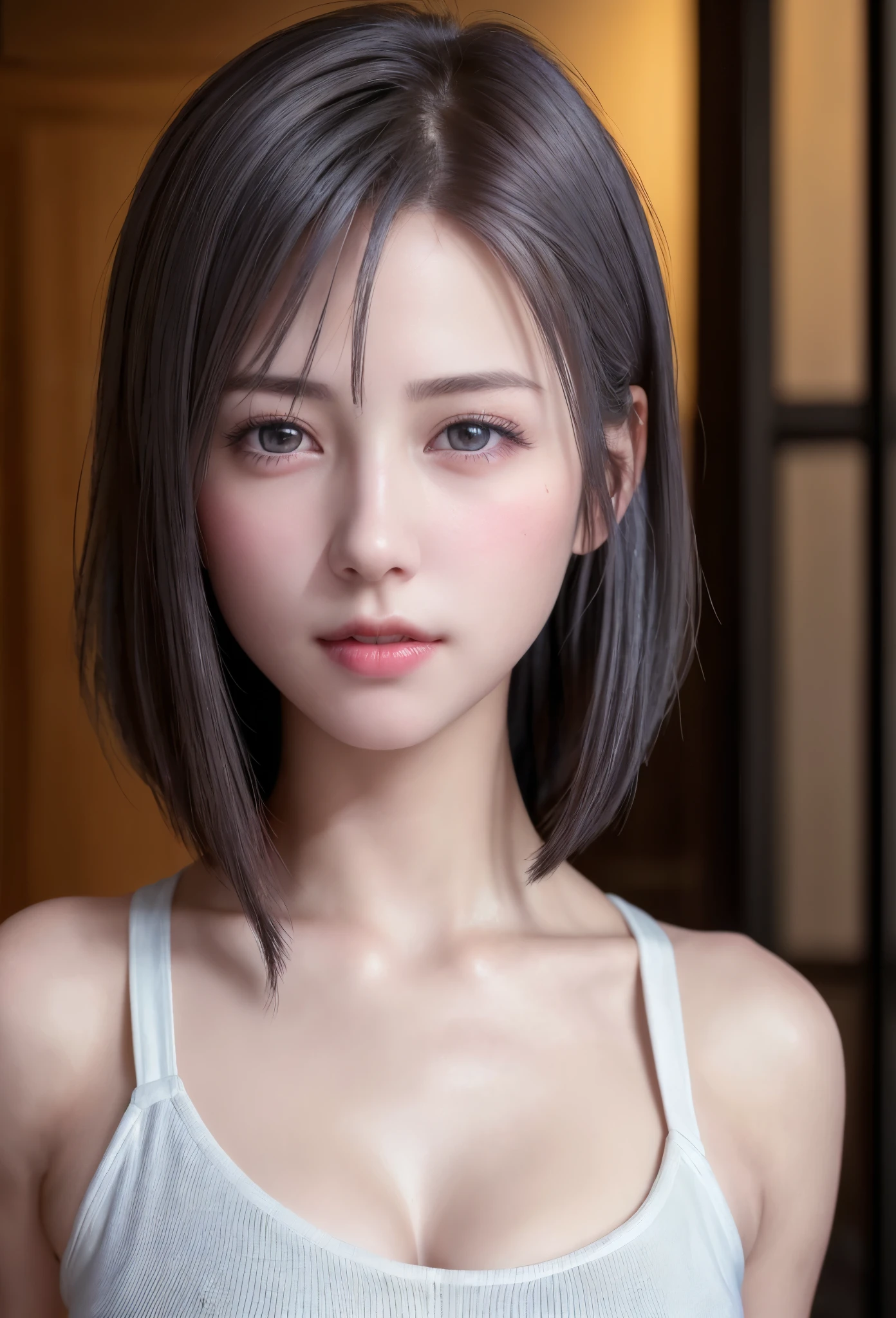 (8K, Photorealistic, Raw photo, of the highest quality: 1.3), (1girl in), Super beautiful, (Realistic face), (boyish, Silver Color Berry Shorthair), Beautiful , Glare that captivates the viewer, Beautiful expression, Beautiful breasts, (Realistic skin), Be...