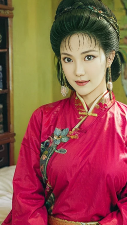 (best quality), (very aesthetic), (ultra-detailed), (best illustration),NSFW,a mature female,Perfect Face,Suikoden,Mrs. Lin,(full_body),big breast,red cheek,Sweating,skinny, chinese traditional clothes,chinese traditional style bed,