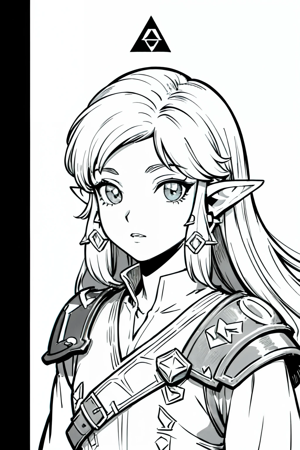 um retrato de Elfo, Fundo brilhante, ((1 garota)), Vestido preto elegante, Very detailed illustration of an a beautiful Extremely cute elf race face with ((cabelo
branco longo ondulado)), franja ondulada para os lados, rosto e olhos incrivelmente detalhados, perfect lips, ((corpo perfeito)),((((Brincos de argola pequenos))) ((Medium chest)), (((Olhos malignos vermelhos)), fantasia, vetor de desenho animado, anime, manga, (cel-shaded) flat coloring, dramatic, cinematic lighting, Beautiful expression, Detalhe fino, fantasia art, illustration, obra de arte, arte digital, desenho, no estilo de Shigeru Miyamoto, (((estilo da roupa Ocarina of time))).