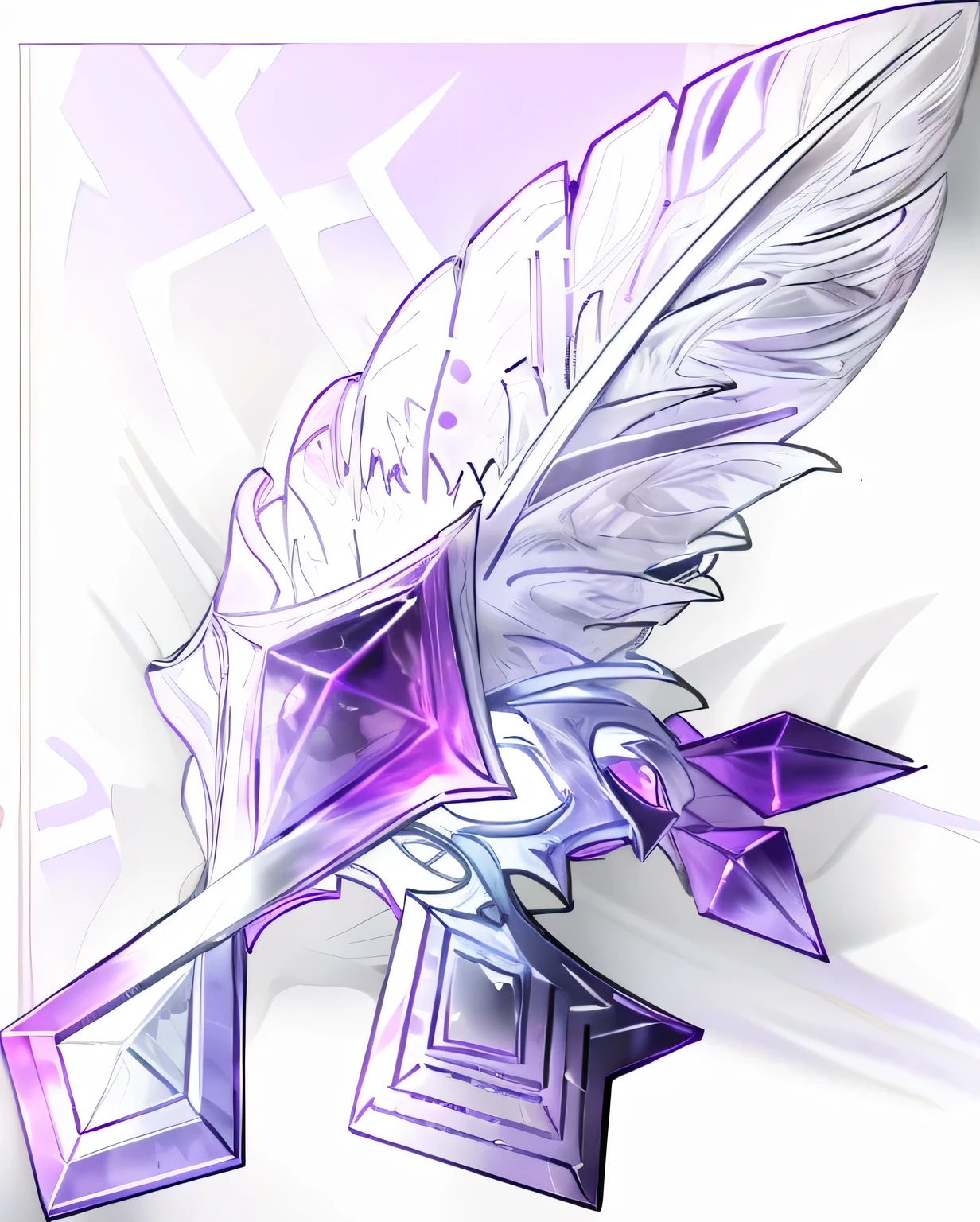Purple feathers,White color gemstone,Weapon icon,Background white,