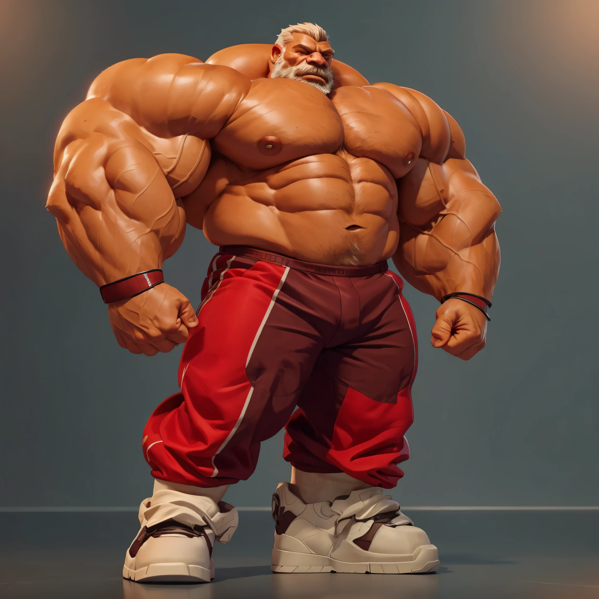 muscular old man, detailed ,really big muscle, bigger muscle, very big muscular, over sized muscle, biggest muscle, big pec muscular, biggest pec muscle, detailed muscle, realistic rendering, CG realistic, 3d realistic, photography, background,