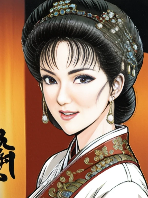 (best quality), (very aesthetic), (ultra-detailed), (best illustration),NSFW,a mature female,Perfect Face,Suikoden,Mrs. Lin,(full_body),big breast,red cheek,Sweating,skinny, chinese traditional clothes,chinese traditional style bed,