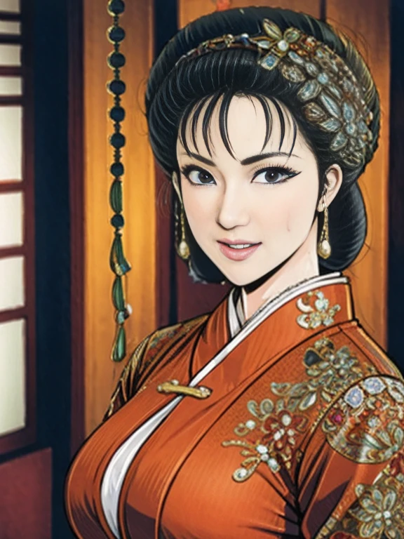 (best quality), (very aesthetic), (ultra-detailed), (best illustration),NSFW,a mature female,Perfect Face,Suikoden,Mrs. Lin,(full_body),big breast,red cheek,Sweating,skinny, chinese traditional clothes,chinese traditional style bed,