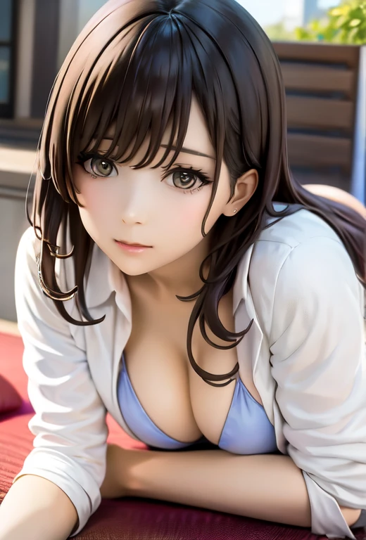 a close up of a woman laying on a bed with a black bra, young sensual gravure idol, sophisticated gravure idol, young pretty gravure idol, realistic young gravure idol, young gravure idol, Yoshitomo Nara, chiho, young skinny gravure idol, realistic sensual gravure idol