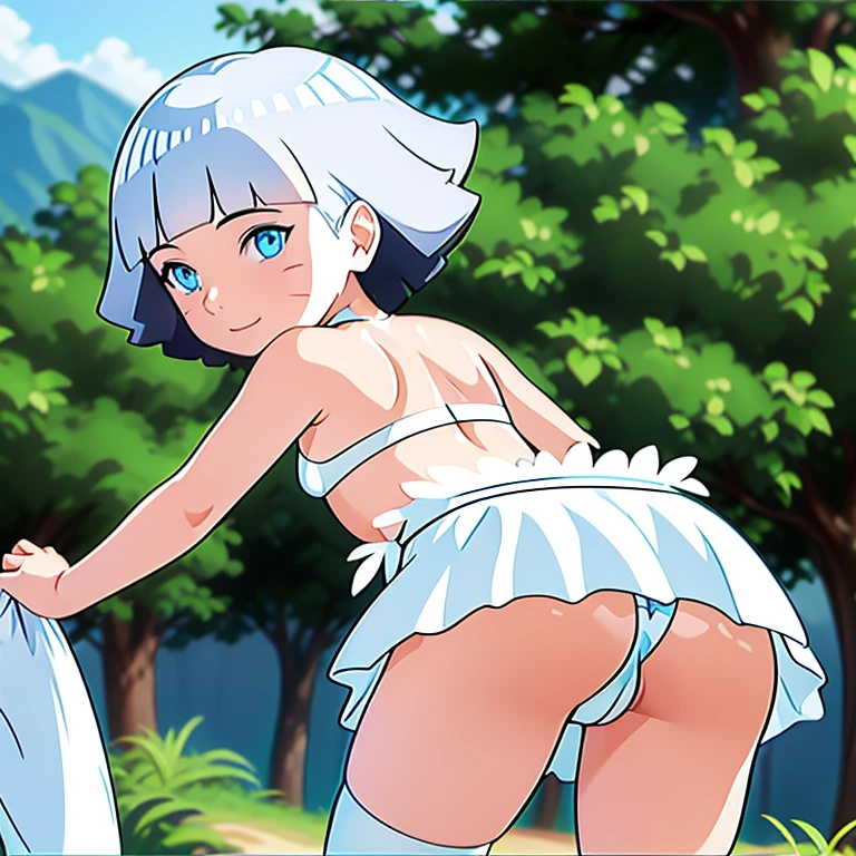 Woman showing her ass to the camera in translucent white bikini