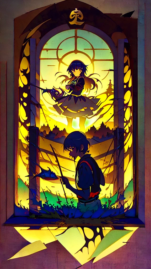 (Paper Cutting:1.3), night light, (style of William Zorach:1.3)
(masterpiece, best quality:1.5), 
Fishing waders, Orgrimmar, Foggy conditions, \Hitagi Senjougahara(Monogatari),anime