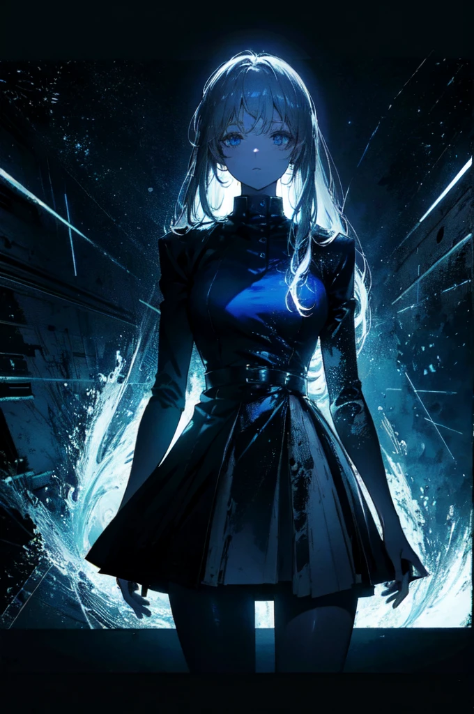 (best art,:1.3),
silver theme,black theme,white theme,blue theme,long hair ultra high res, masterpiece, best quality, night, (dark environment)