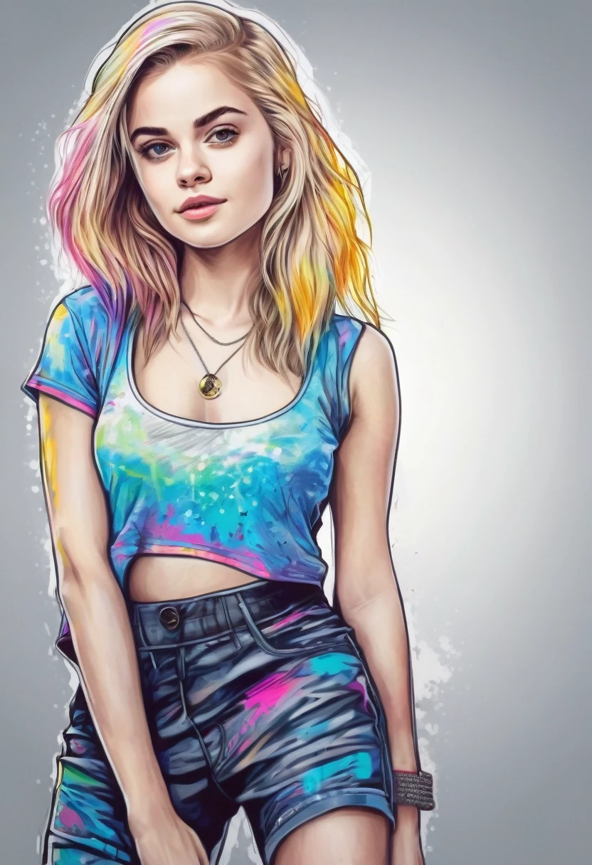 A beautiful young woman, combination of Erin Moriarty:0.9, joey king:0.7, Rachael Taylor:1.2 full body portrait, line art, high-quality ink drawing, ultra-detailed, realistic shading, vibrant colors, elegant posture, hanging out, vivid colors, flat image, Looking at the viewer in hip-hop style streetwear, long hair
