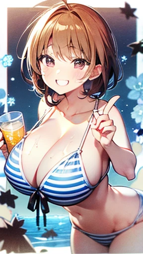 blush、Huge breasts、Big Tits、Overflowing breasts、Grin、Open your mouth、28 year old sister、Spilling Milk、White Bikini