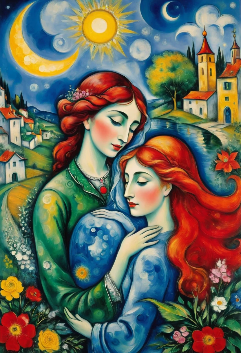 by Marc Chagall, best quality, masterpiece, very aesthetic, perfect composition, intricate details, ultra-detailed