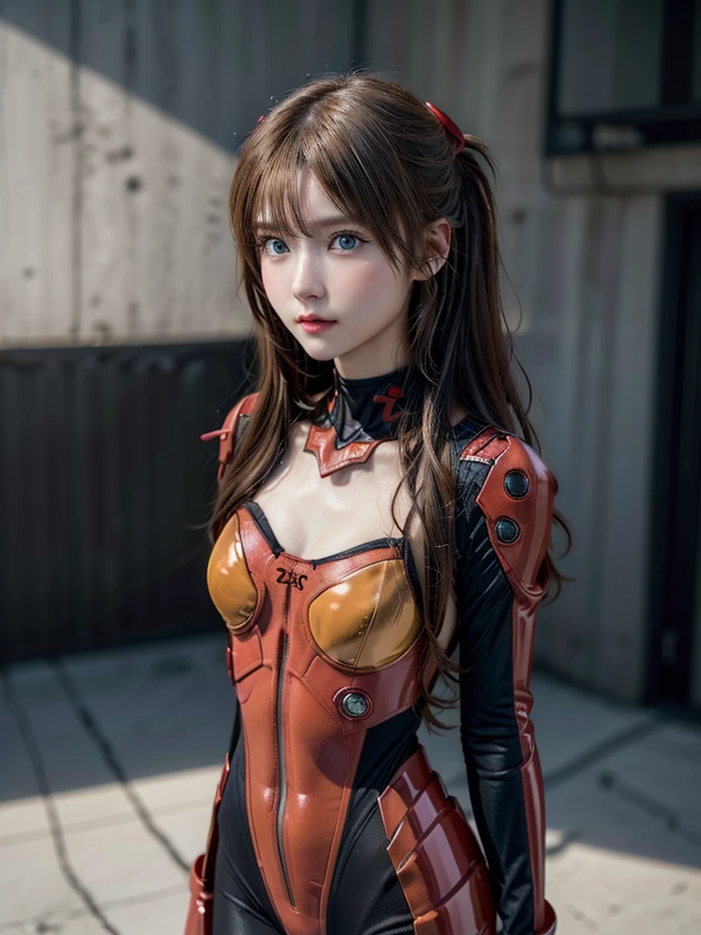 ((Best quality)), ((Masterpiece)), (Details: 1.4), 3D, Asuka Langley Soryu, Asuka, high resolution (high dynamic range), ray tracing, NVIDIA, super resolution, Unreal 5, subsurface scattering ,PBR texturing, post-processing, anisotropic filtering, depth of field, maximum sharpness and sharpness, multi-layered textures, albedo and specular maps, surface shading, accurate simulation of light and matter interaction, perfect proportions ,Octane Rendering,Two-Tone Lighting,Wide Aperture,Low ISO,White Balance,Rule of Thirds,8K RAW,(Masterpiece: 1.4, Best Quality), (Intricate Details), Unity8k Wallpaper, Highly Detailed, Beautiful and Mysterious, Details background, realistic, alone, perfectly detailed face, detailed blue eyes, highly detailed, blush, hair ornament, chignon mahogany hair, (blonde), plug suit 02, Shikinami Asuka Langley, Evangelion, Slender 15-year-old girl, full body suit, black background, above the waist,composition that shows the whole body,