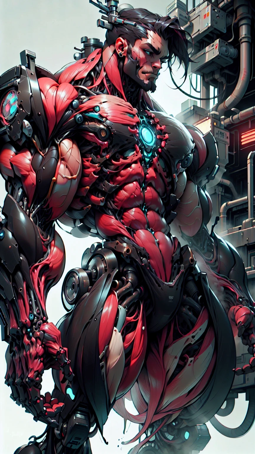 (1 girl), (cara delevingne), (muscular android girl wearing a black anatomic cybernetic muscle suit:1.25), (wide shoulders:1.25), (muscular defined physique:1.25), perfect hands, (long hair:1.25), large breasts, high resolution image, extreme detail, blank background