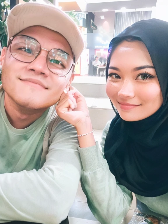 there are two people sitting at a table with a pizza, happy couple, 😭🤮 💔, in a mall, at a mall, shot on nikon z9, instagram post, with her long, taken on go pro hero8, shot with iphone 1 0, couple, lovely couple, 😭 🤮 💕 🎀, in love selfie