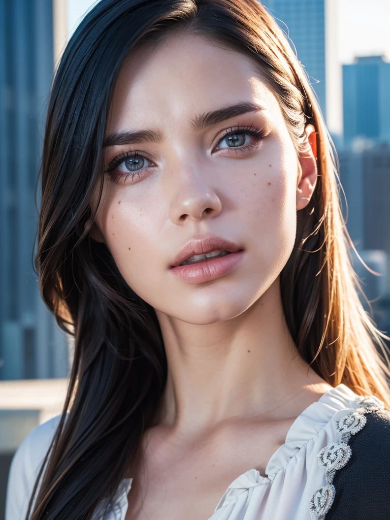 (1girl:1.3), Solo, (((Very detailed face)))), ((Very detailed eyes and face)))), Beautiful detail eyes, Body parts__, Official art, Unified 8k wallpaper, Super detailed, beautiful and beautiful, beautiful, masterpiece, best quality, original, masterpiece, super fine photo, best quality, super high resolution, realistic realism, sunlight, full body portrait, amazing beauty, dynamic pose, delicate face, vibrant eyes, (from the front), She wears Spider-Man suit, red and black color scheme, spider, very detailed city roof background, rooftop, overlooking the city, detailed face, detailed complex busy background, messy, gorgeous, milky white, highly detailed skin, realistic skin details, visible pores, clear focus, volumetric fog, 8k uhd, DSLR, high quality, film grain, fair skin, photo realism, lomography, futuristic dystopian megalopolis, translucent