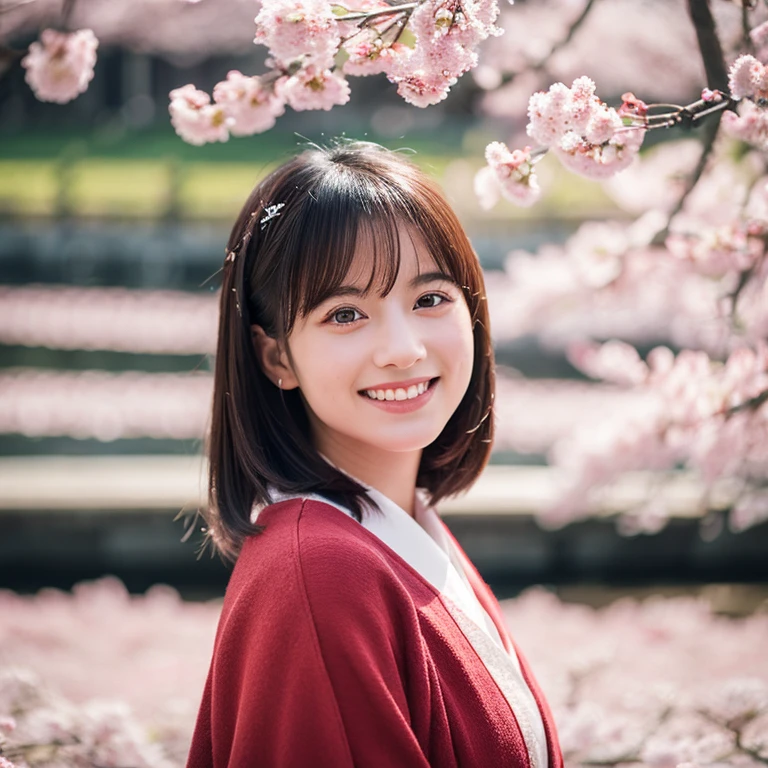 Agfa, Kodak, One girl,  Portraiture, Looking_in_Audience,  smile,  Japan, Tokyo, Cherry Blossom,  Octane Rendering,  一人in, rtrophto1