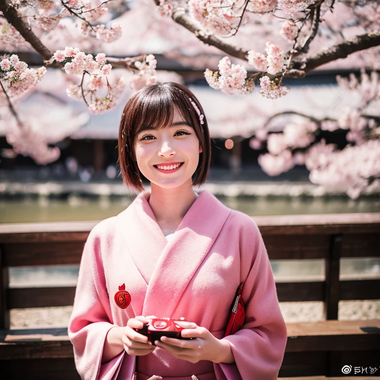 Agfa, Kodak, One Girl, Looking_in_audience, smile, Japan, Tokyo, Cherry Blossom, Octane Rendering, 一人in, rtrophto1 smile Perfect Face