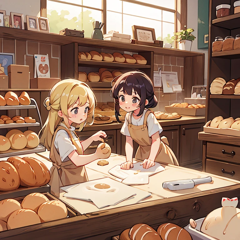 Girls kneading dough in a bakery