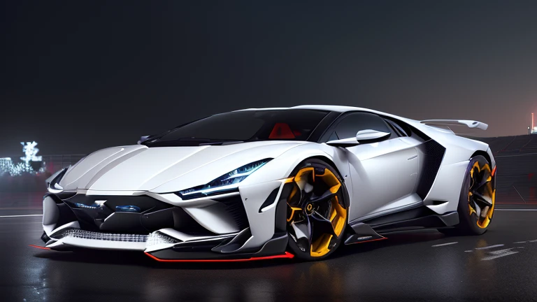 Close-up of a white sports car parked on the road, bold Lamborghini style, Concept car, render of futuristic Supercar, Futuristic product car shot, futuristic Concept car, Lamborghini, Very futuristic, Car concept, Concept car design, Concept ar, futuristic Car concept, Sleek lines and powerful, Extreme Rendering, High quality 4K mobile wallpapers, Futuristic car, Supercar