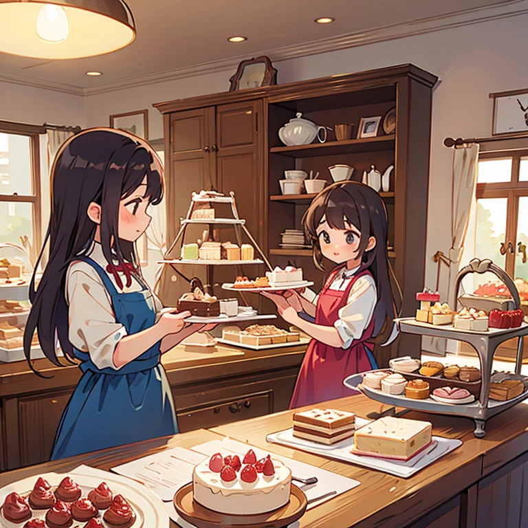 Girls making cakes in a cake shop There is an oven
