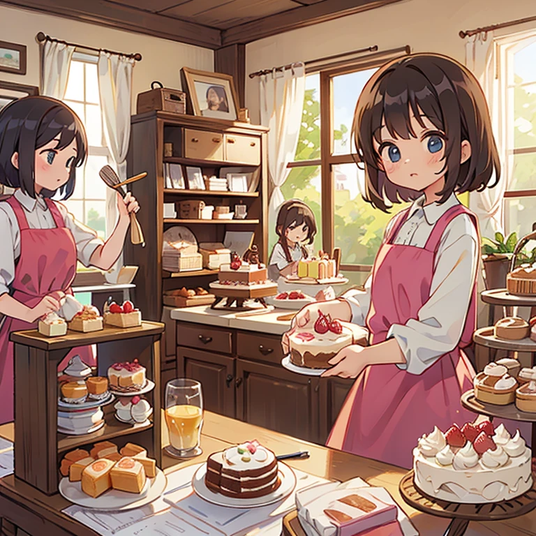 Girls making cakes in a cake shop　There is an oven