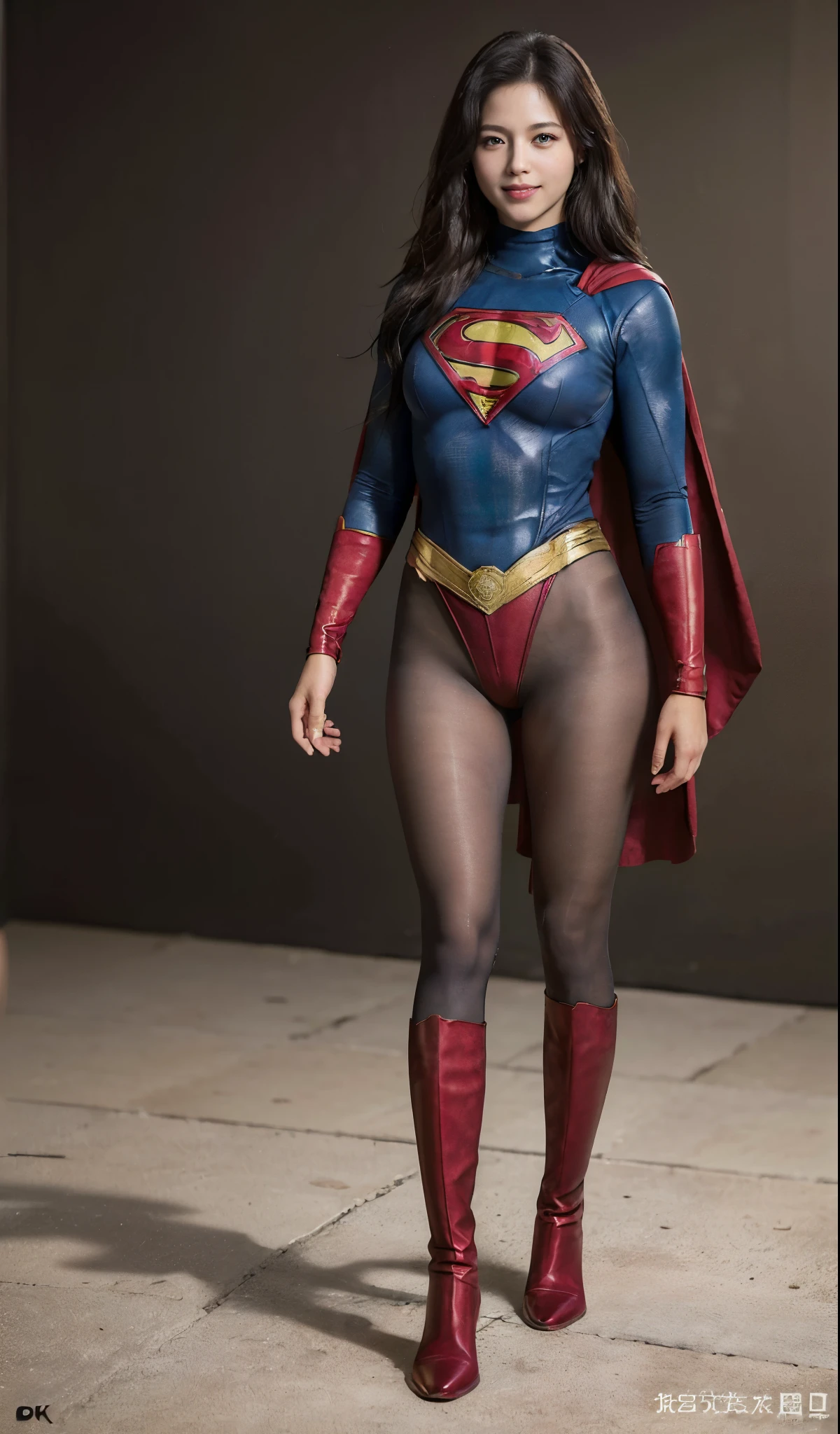 No background、(((Beautiful legs in black tights.)))、(((Legally express the beauty of your smile)))、((((Make the most of your original images)))、(((Supergirl Costume)))、(((ボディにフィットしたSupergirl Costume)))、(((Beautiful Hair)))、(((Smiling and winking)))、(((Please wear black tights....、Wear red boots)))、((Best image quality、8k))、((highest quality、8k、masterpiece:1.3))、(((Preserve background )))、Sharp focus:1.2、Beautiful woman with perfect figure:1.4、Slim Abs:1.2、Wet body:1.5、Highly detailed face and skin texture、8k