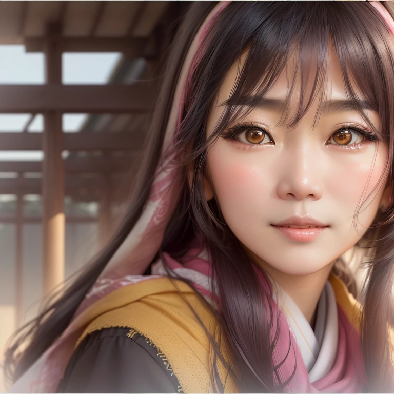 A fifty-something Asian woman with long hair and a scarf is looking at the camera, Beautiful Japanese girl face, Girl cute beautiful face, Real life anime girls, Portrait of a Japan teenager, Cute natural anime face, Young and pretty Asian face, Young Japanese girl, Young and adorable Korean face, With a cute - lovely - face