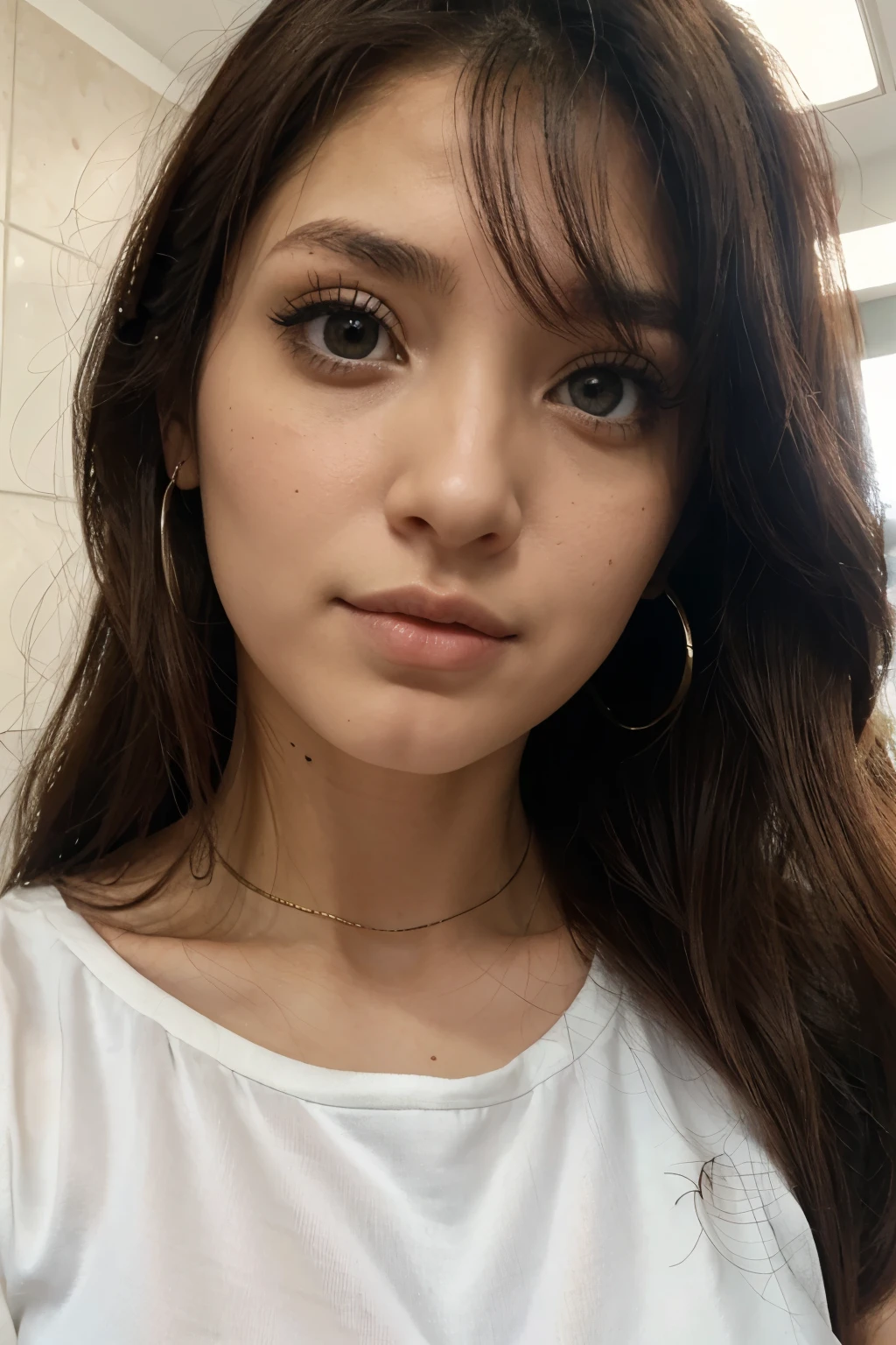 Chica cabello rosa, ojos verdes con cuernos rojos traje blanco tipo anime 