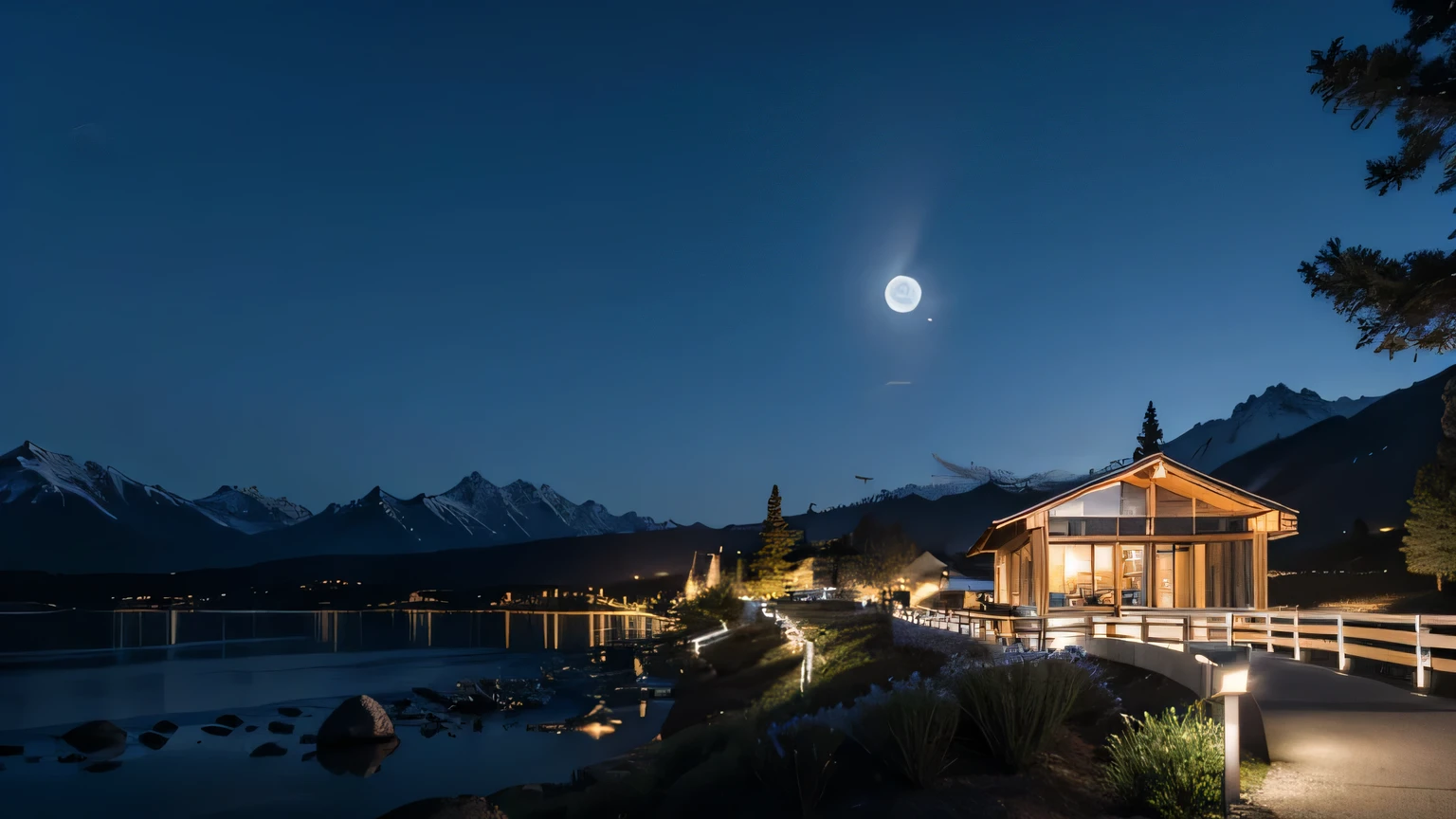 highest quality、Moon and Mountain、Beautiful night view、nature、spring