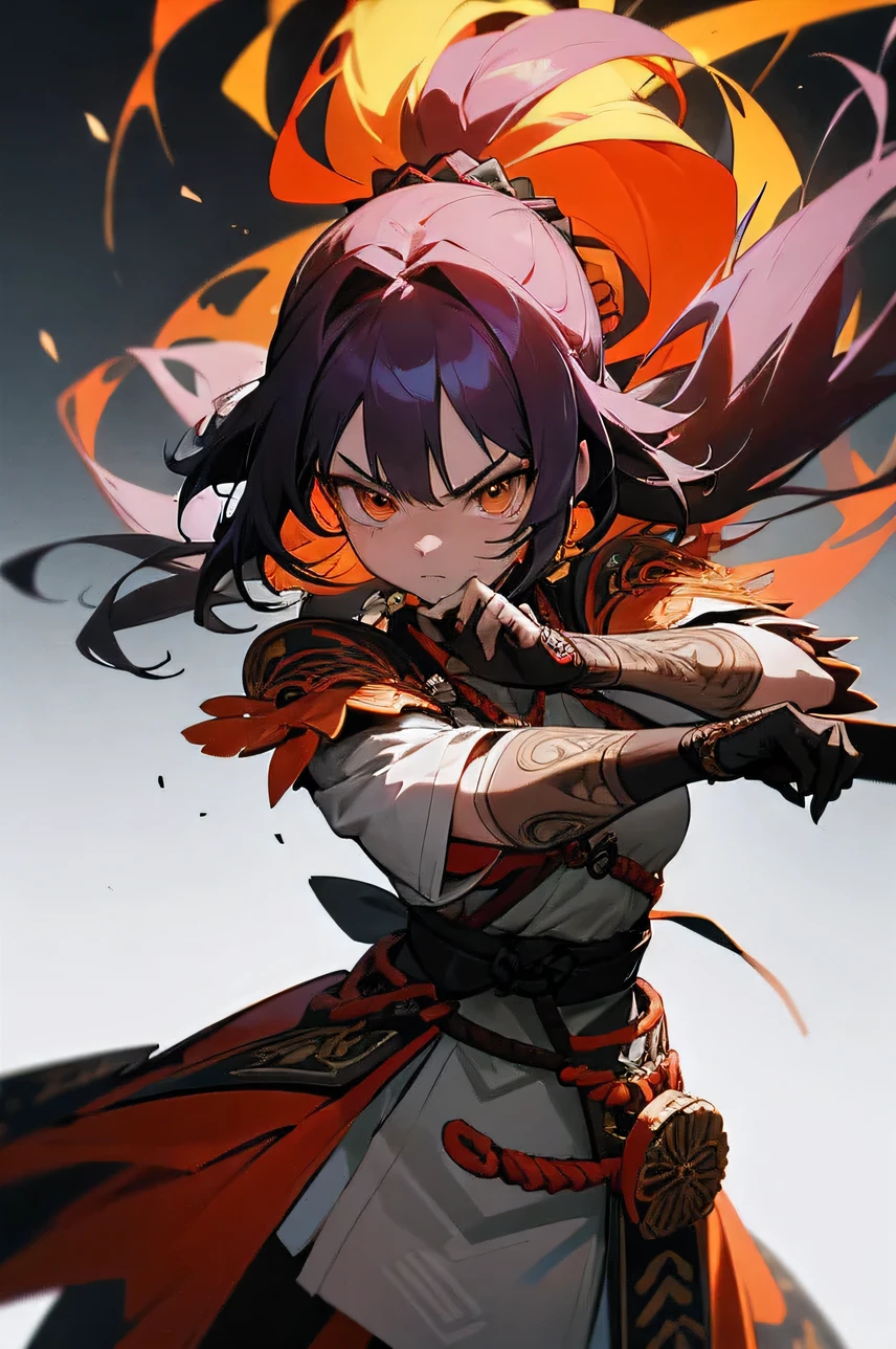 A fiercely determined anime girl with a sharp gaze, clad in intricate samurai armor adorned with vibrant colors that pop in 8K resolution. This stunning image captures her resolute expression and fierce demeanor, standing out against a detailed background. The level of detail is exceptional, with every intricate design and hue showcased in stunning high definition. This artwork is a masterpiece of modern digital art, showcasing the fusion of traditional and contemporary elements in a visually striking way.