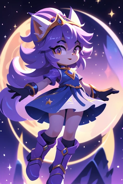 Nome: Luna
Poder: Gravity manipulation and ability to levitate Color: Roxo escuro com toques de prata
Roupa: Um vestido longo na cor roxo escuro, com detalhes prateados que lembram estrelas. Botas prateadas com saltos altos.
accessories: Uma tiara prateada com uma lua crescente e brincos em forma de estrela.
Personagem 2: