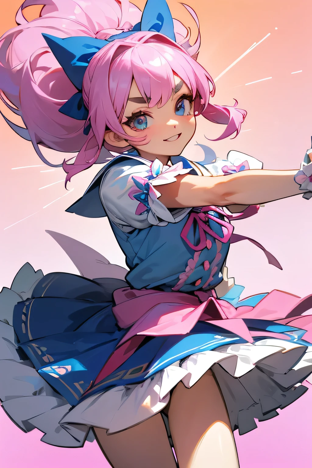 highest quality、High resolution、Detailed Background、(Beautiful face in every detail:1.4)、Anatomically correct、(Detailed facial expressions)、(Detailed eyes:1.2)、(Detailed eyes:1.2)、age beauty、(Highly detailed face:1.4)、Brightly colored hair、well-groomed eyebrows、Cosplay-style sailor dress、No sleeve、White Stockings、Smiling and dancing on stage、A big smile、Impressive、Uplifting、Idol Style、Show your side、
Bright colors and pop colors、pink、yellow、Pastel colors etc.、Ruffles and laces、Sleeves and hems of clothing、Ruffles and laces are applied to the collar etc.、Animal and floral patternotifs such as hearts、Dresses and skirts、Femininity and cuteness、Hair accessories and ribbons