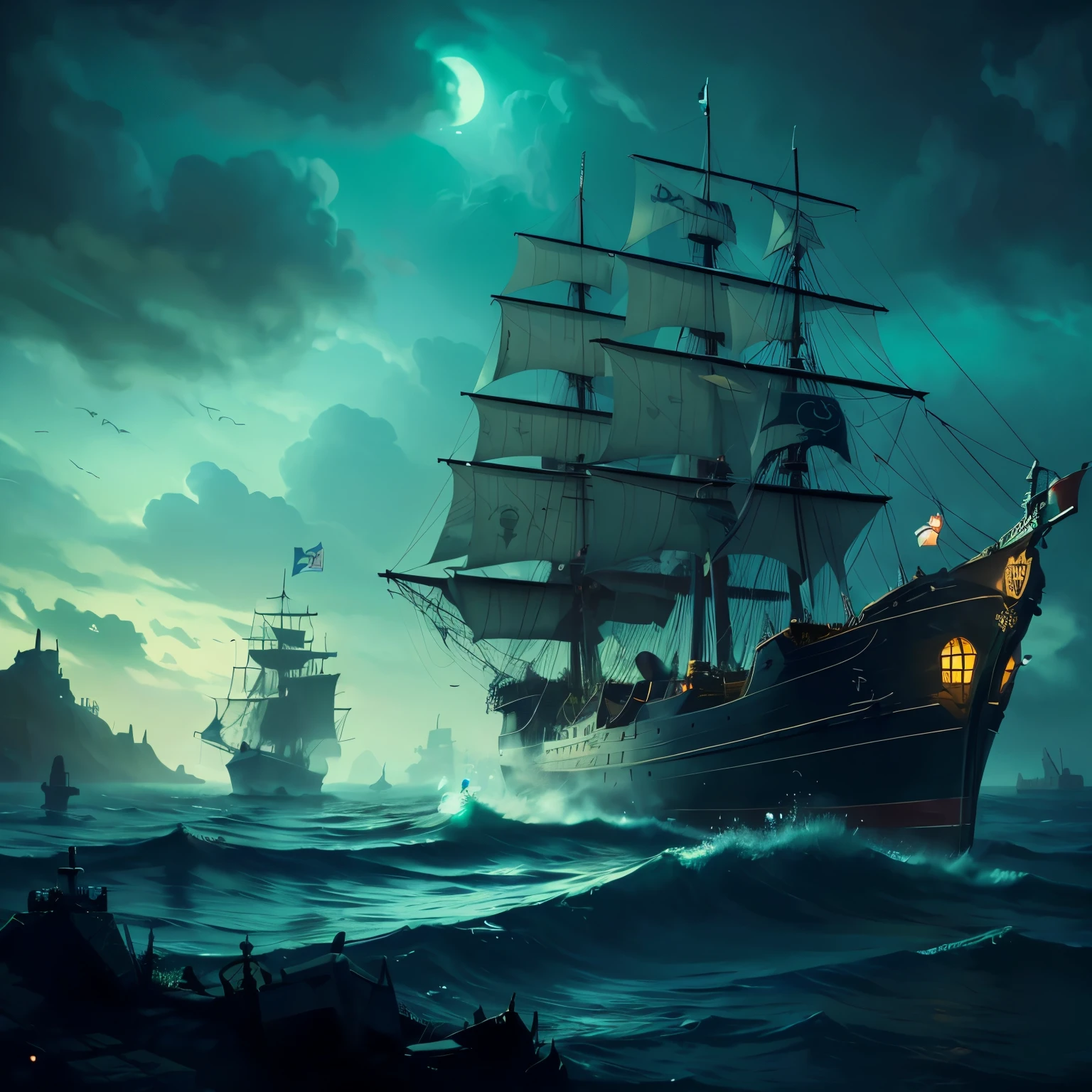 (best quality,ultra-detailed,masterpiece:1.2),pirate,defeated or tired,profile,green or blue background,ship or castle in the back,dark or gloomy colors,hopeful. Pero con un pirata, triste
Note: The tags are listed in the order of importance, from high to low.