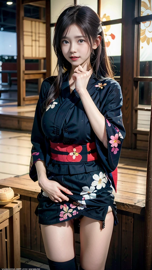 (masterpiece, highest quality:1.4), Beautiful Face, 8k, 85mm, Absurd, (Miniskirt floral yukata:1.4), Face close-up, violet, Gardenia, Delicate girl, alone, night, View your audience, Upper Body, Film Grain, chromatic aberration, Sharp focus, Face Light, Professional Lighting, Sophisticated, (smile:0.4), (Simple Background, Bokeh Background:1.2), detailed aspects,(((Show one breast:0.57))),((Very young and immature & Very large breasts:0.4),(Pink fashion glasses:0.6),(Showing anus from the front:0.2),(Yukata Lift),(Beautiful pussy line:1.2),(Miniskirt kimono),(Embarrassed and crying),(Embarrassed and peeing),(Cheeks turn red from embarrassment),