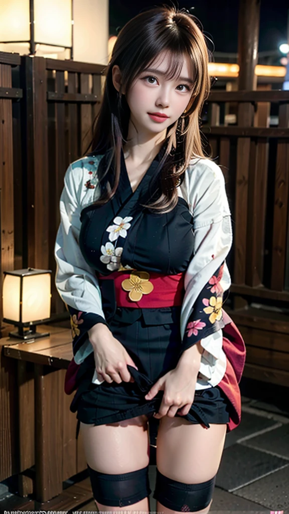 (masterpiece, highest quality:1.4), Beautiful Face, 8k, 85mm, Absurd, (Miniskirt floral yukata:1.4), Face close-up, violet, Gardenia, Delicate girl, alone, night, View your audience, Upper Body, Film Grain, chromatic aberration, Sharp focus, Face Light, Professional Lighting, Sophisticated, (smile:0.4), (Simple Background, Bokeh Background:1.2), detailed aspects,(((Show one breast:0.57))),((Very young and immature & Very large breasts:0.4),(Pink fashion glasses:0.6),(Showing anus from the front:0.2),(Yukata Lift),(Beautiful pussy line:1.2),(Miniskirt kimono),(Embarrassed and crying),(Embarrassed and peeing),(Cheeks turn red from embarrassment),