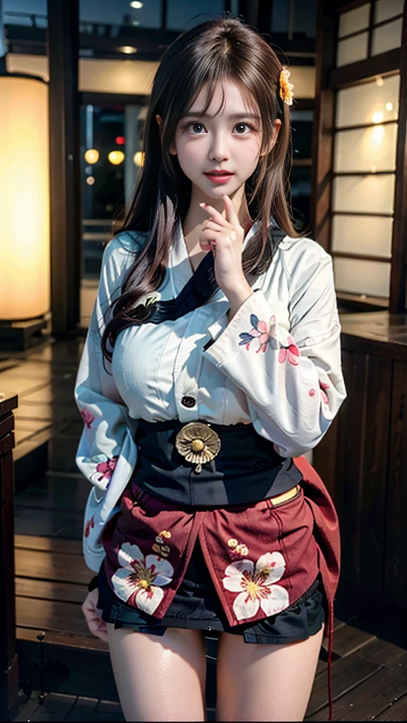 (masterpiece, highest quality:1.4), Beautiful Face, 8k, 85mm, Absurd, (Miniskirt floral yukata:1.4), Face close-up, violet, Gardenia, Delicate girl, alone, night, View your audience, Upper Body, Film Grain, chromatic aberration, Sharp focus, Face Light, Professional Lighting, Sophisticated, (smile:0.4), (Simple Background, Bokeh Background:1.2), detailed aspects,(((Show one breast:0.57))),((Very young and immature & Very large breasts:0.4),(Pink fashion glasses:0.6),(Showing anus from the front:0.2),(Yukata Lift),(Beautiful pussy line:1.2),(Miniskirt kimono),(Embarrassed and crying),(Embarrassed and peeing),(Cheeks turn red from embarrassment),