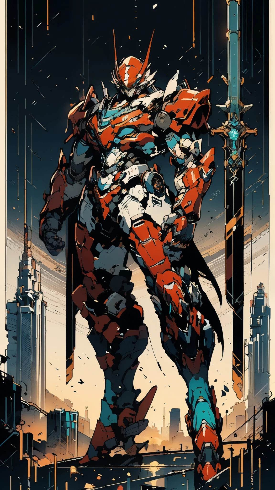 A man wearing a full-face helmet, a fantasy-style biotech armored combat suit, green eyes, (a composite layered chest armor), fully enclosed shoulder guards, matching arm and leg guards, the belt is adorned with dragon claw grasping orbs, (primarily black with red accents), the design balances heavy with agility, a high-tech bio-mecha armor, (Wolf concept Armor, stand on the top of a skyscraper in a futuristic sci-fi city), this character embodies a finely crafted fantasy-surreal style armored hero in anime style, exquisite and mature manga art style, (element, plasma, energy, the armor glows), ((male:1.5)), metallic, real texture material, dramatic, high definition, best quality, highres, ultra-detailed, ultra-fine painting, extremely delicate, professional, perfect body proportions, golden ratio, anatomically correct, symmetrical face, extremely detailed eyes and face, high quality eyes, creativity, RAW photo, UHD, 32k, Natural light, cinematic lighting, masterpiece-anatomy-perfect, masterpiece:1.5