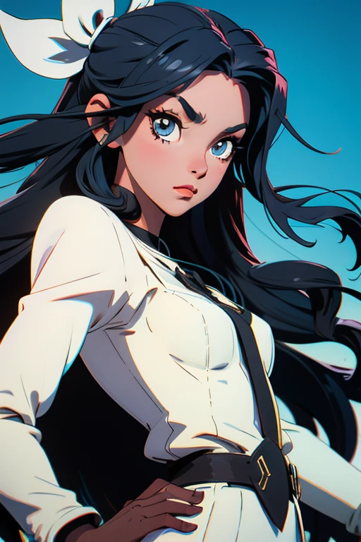 Desenho preto e branco para colorir de uma garota estilo anime fazendo pose