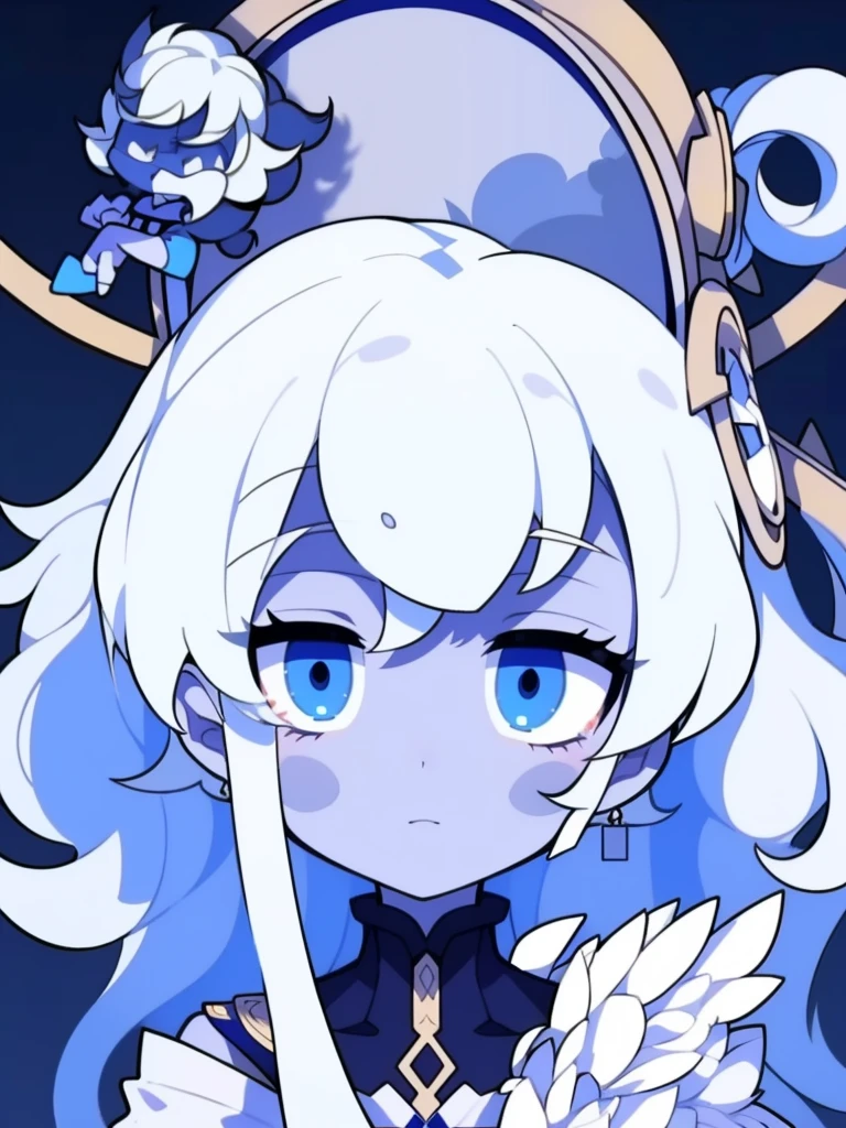 Half-length statue of a girl,k hd,4K,face expressionless,style of anime,sideface,white backgrounid,blue color eyes,white color hair