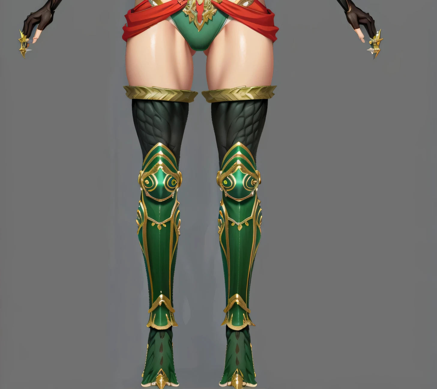 A man in costume、Close-up of woman holding sword, Detailed legs, Gorgeous bikini armor, Detailed legs towering over you, hand painted textures on model, Thigh-wearing, Keda, Very detailed and rich costumes, highly detailed body, Detailed legs looming over you, Leg detail shot, detailed body, dragon legs, Full body details，3D Character Art，Ashe，2。5 D CGI Anime Fantasy Artwork，CGScosiety，Close-up characters，As seen on the Art Station