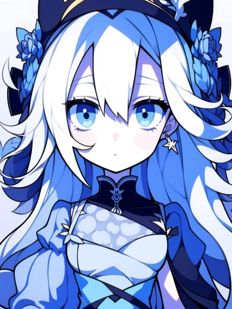Half-length statue of a girl,k hd,4K,face expressionless,style of anime,sideface,white backgrounid,blue color eyes,white color hair
