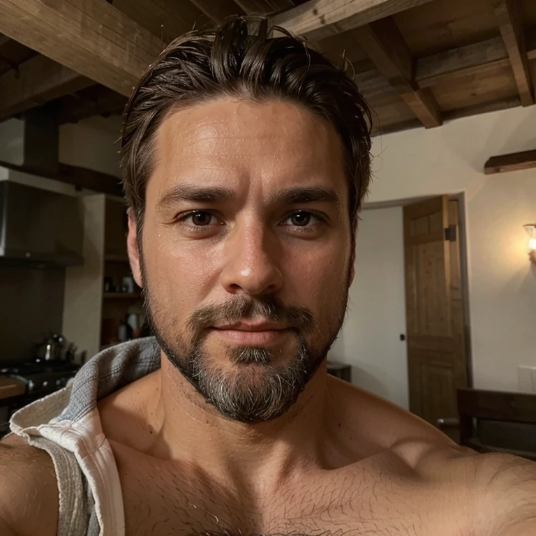 Can you create a selfie for me of an attractive 40 year old man with a beard?. Il faut qu’il soit tres beau