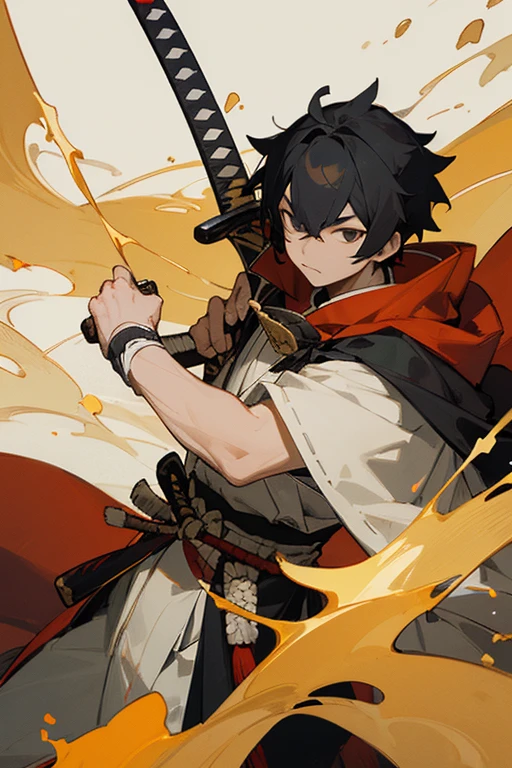 ((highest quality)), ((masterpiece)), (Familiar), One man,(鎧Warrior),pocket,samurai,Great sword,Golden decoration,White pattern,Cape,Warrior